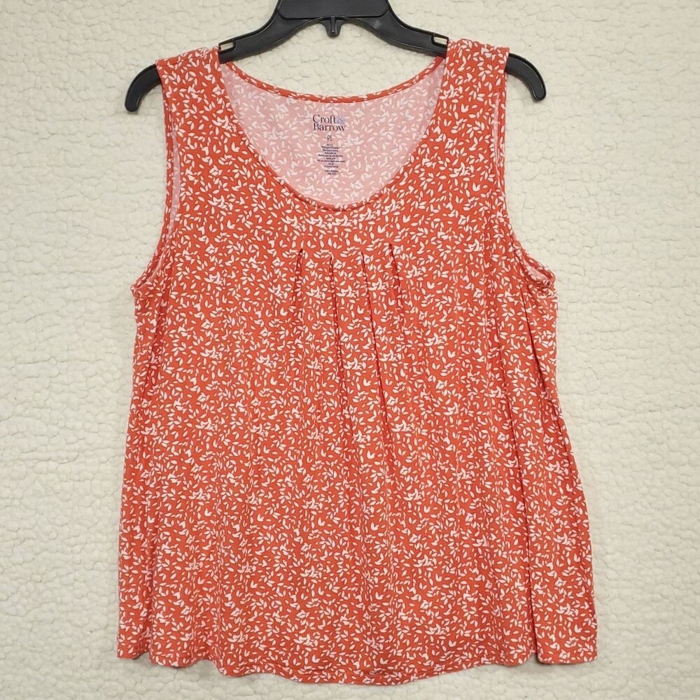 Croft & Barrow Petite Large Coral Orange Rayon Blend Sleeveless Pleated Top